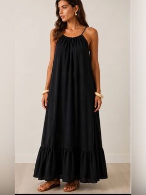 MNG Mango Black strappy, Flowy, maxi Halter Dress size 10 XL